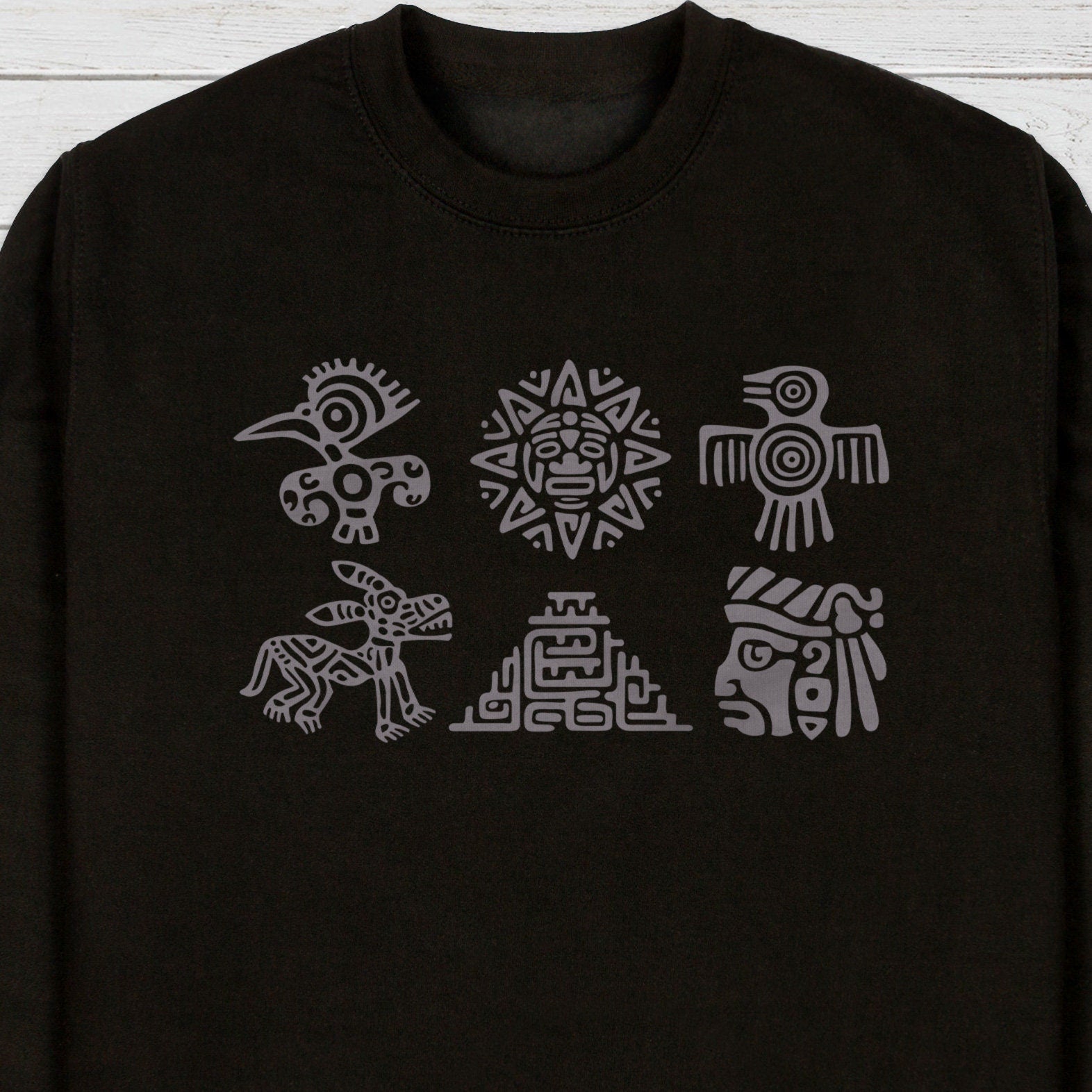 Aztec Symbols Sweatshirt Nature Earth Vegan Y2K Mayan Incan Art Peru Quetzalcoatl Pyramid Mystic Serpent Andes Womens Mens Jumper Sweater