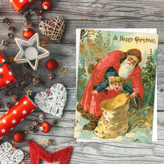 Weird Victorian Greeting Cards Christmas Card Set Xmas New Year Winter Edwardian Vintage Retro Creepy Bad Santa Claus Funny Festive Cute S14