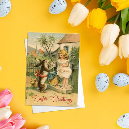 Weird Victorian Greeting Cards Easter Card Set Spring Sunday Edwardian Vintage Retro Adorable Kawaii Rabbit Bunny Funny Cute Pretty Girl E31