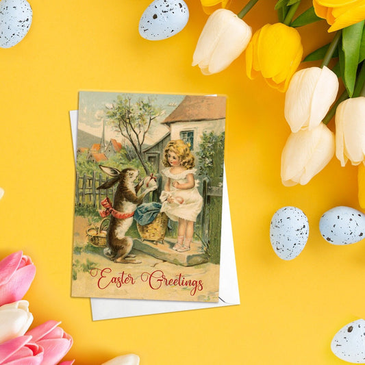 Weird Victorian Greeting Cards Easter Card Set Spring Sunday Edwardian Vintage Retro Adorable Kawaii Rabbit Bunny Funny Cute Pretty Girl E31