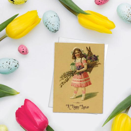 Weird Victorian Greeting Cards Easter Card Set Spring Sunday Edwardian Vintage Retro Adorable Rabbit Bunny Funny Flower Cute Pretty Girl R56