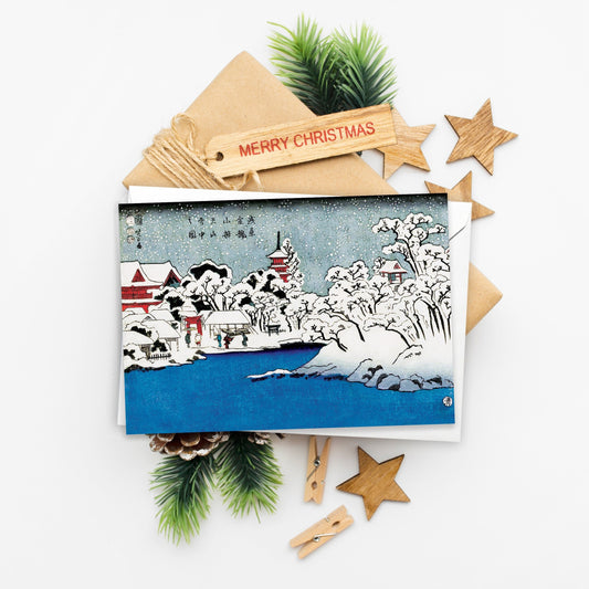 Japanese Ukiyo-e Art Greeting Card Christmas Xmas New Year Winter Woodblock Print Aesthetic Hiroshige Hokusai Basho Elegant Luxury - L56
