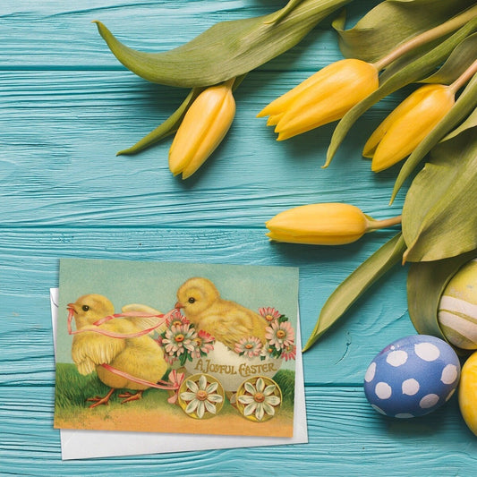 Weird Victorian Greeting Cards Easter Card Set Spring Sunday Edwardian Vintage Retro Adorable Chicks Chickens Funny Flower Cute Pretty C09