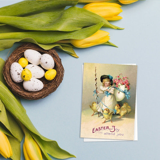 Weird Victorian Greeting Cards Easter Card Set Spring Sunday Edwardian Vintage Retro Egg Chicks Chickens Funny Shepherdess Cute Pretty S87