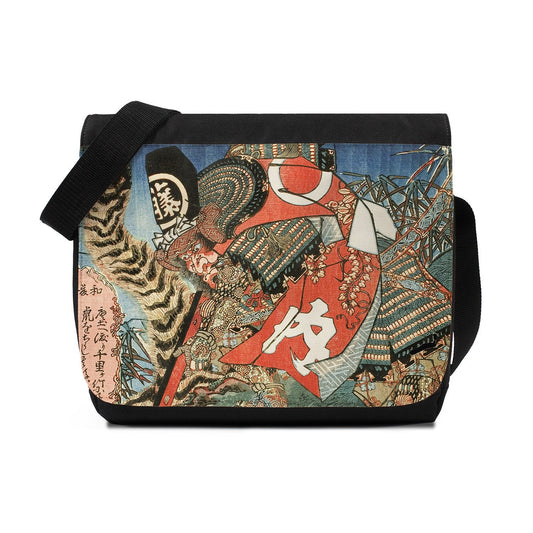 Japanese Ukiyo-e Messenger Bag Woodblock Art Utagawa Kuniyoshi Samurai Watonai Tiger Tattoo Bushido Womens Mens Printed Cross Body Shoulder