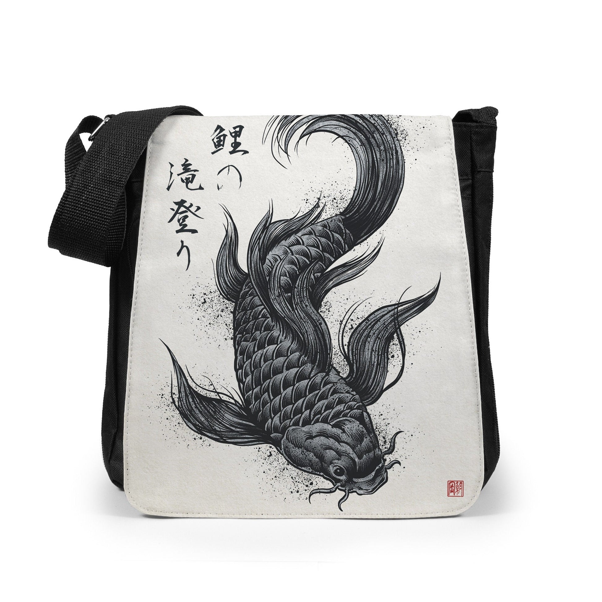 Japanese Koi Carp Ukiyo-e Reporter Tablet Bag Woodblock Art Fish Tattoo Monster Gyotaku Bushido Womens Mens Printed Cross Body Shoulder