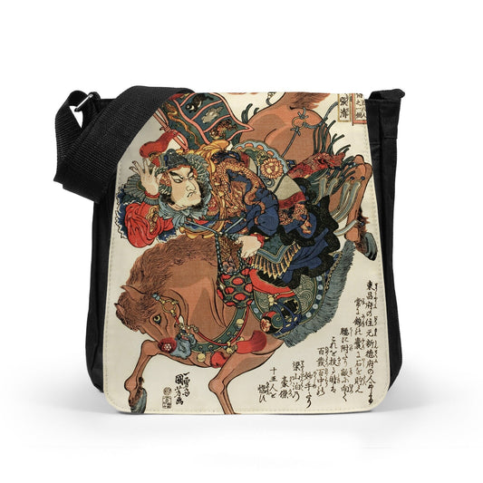 Japanese Ukiyo-e Reporter Tablet Bag Woodblock Art Samurai Horse Bushido Martial Arts Women Mens Graphic Printed Cross Body Shoulder Bag