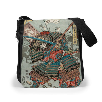 Japanese Ukiyo-e Reporter Tablet Bag Woodblock Art Yoshifuji Samurai Bushido Martial Arts Women Mens Graphic Printed Cross Body Shoulder Bag