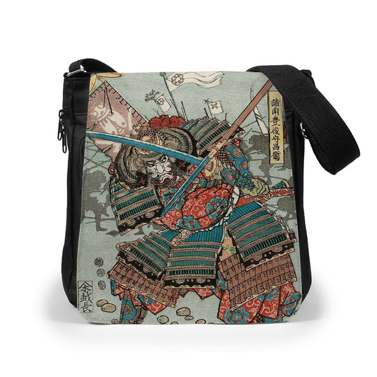 Japanese Ukiyo-e Reporter Tablet Bag Woodblock Art Yoshifuji Samurai Bushido Martial Arts Women Mens Graphic Printed Cross Body Shoulder Bag