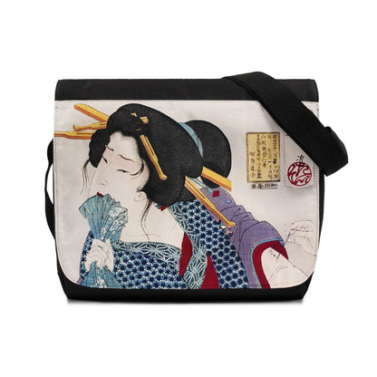Japanese Ukiyo-e Messenger Bag Woodblock Art Yoshitoshi Geisha Maiko Kimono Tattoo Ink Beautiful Womens Mens Printed Cross Body Shoulder Bag