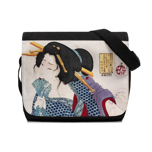 Japanese Ukiyo-e Messenger Bag Woodblock Art Yoshitoshi Geisha Maiko Kimono Tattoo Ink Beautiful Womens Mens Printed Cross Body Shoulder Bag
