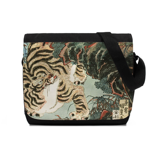 Japanese Ukiyo-e Messenger Bag Woodblock Art Utagawa Kuniyoshi Samurai Watonai Tiger Tattoo Japan Womens Mens Printed Cross Body Shoulder