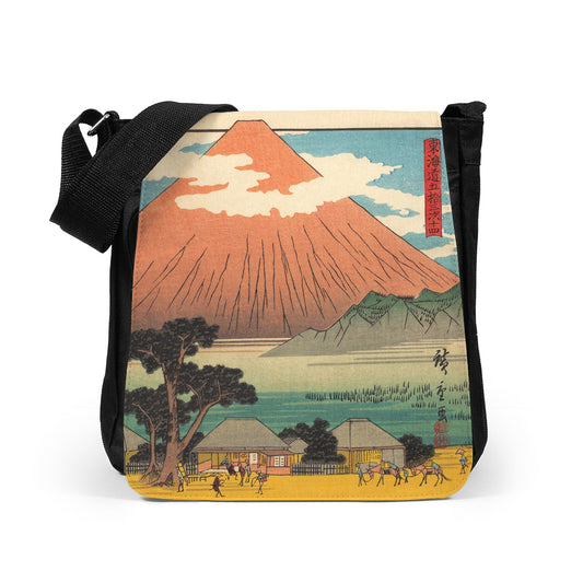 Japanese Ukiyo-e Reporter Tablet Bag Woodblock Art Mount Fuji Hiroshige Utagawa Woodblock Mountain Womens Mens Printed Cross Body Shoulder