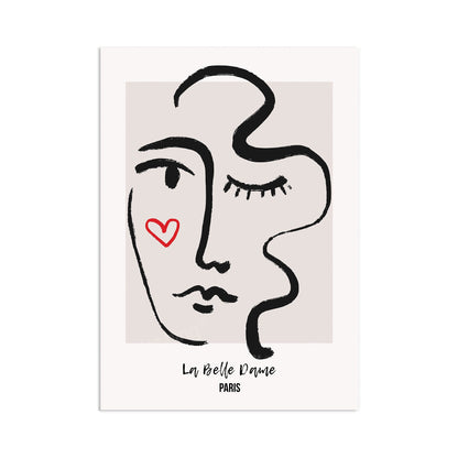 Abstract Art Print Poster Wall Home Decor Modern Contemporary La Belle Dame Woman Face Vintage Paris France Beautiful Minimal Mid-century