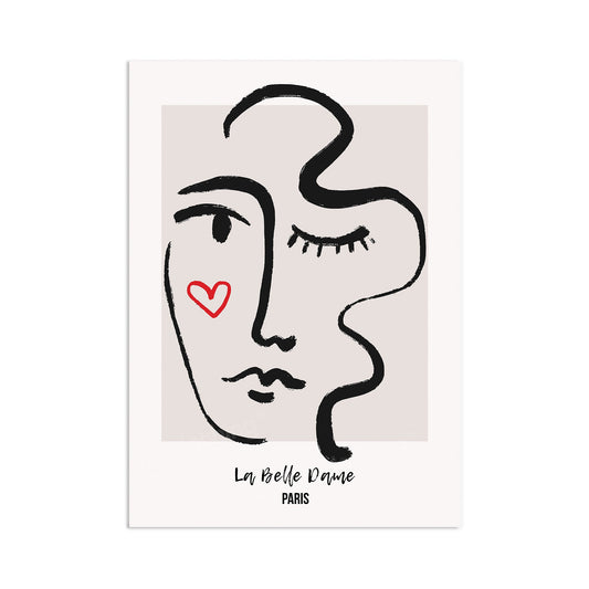 Abstract Art Print Poster Wall Home Decor Modern Contemporary La Belle Dame Woman Face Vintage Paris France Beautiful Minimal Mid-century