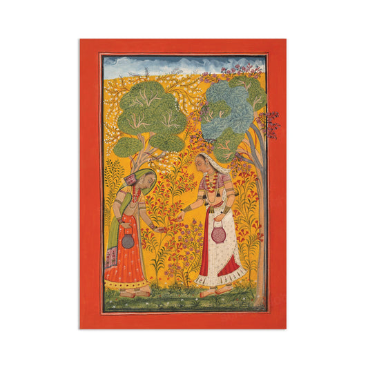 Indian Art Vintage Print Poster Antique Vasanti Ragini Mehndi Henna Spring Hindu Ragamala Punjab India Painting Beautiful Flower Garden Rani