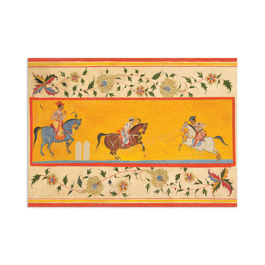 Indian Art Vintage Print Poster Antique Three Polo Players Hindu Rajasthan Punjab India Kerala Maharaj Raja Painting Beautiful Miniature A3