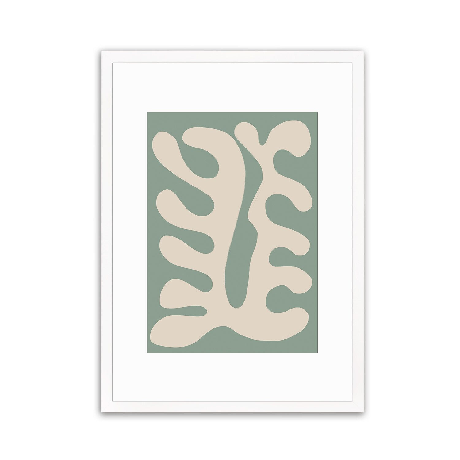 Framed Abstract Art Print Poster Wall Home Decor Modern Contemporary Green Matisse Leaf Cut-out Unique Minimal Organic Boho Mid-century Palm