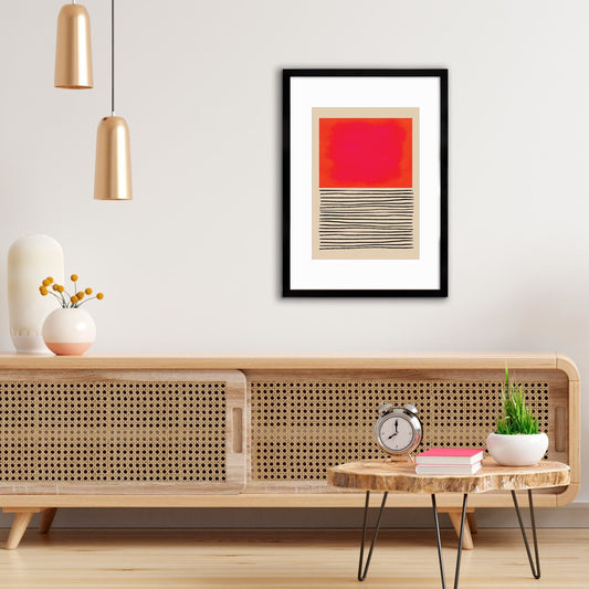 Framed Abstract Art Print Poster Wall Home Decor Modern Contemporary Pink Red Shapes Lines Colorful Unique Hand-drawn Minimal Mid-century