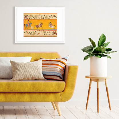 Indian Art Vintage Framed Print Poster Antique Three Polo Players Hindu Rajasthan Punjab India Kerala Maharaj Raja Painting Beautiful Frame