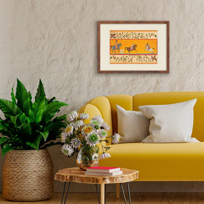 Indian Art Vintage Framed Print Poster Antique Three Polo Players Hindu Rajasthan Punjab India Kerala Maharaj Raja Painting Beautiful Frame