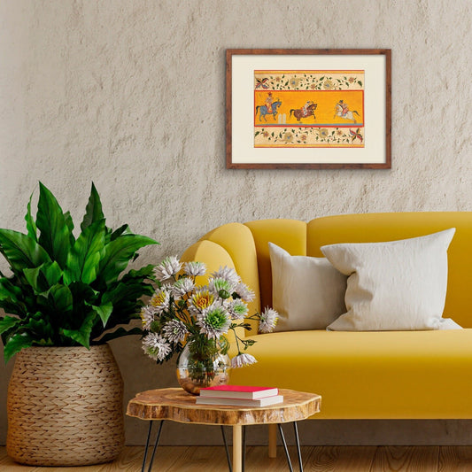 Indian Art Vintage Framed Print Poster Antique Three Polo Players Hindu Rajasthan Punjab India Kerala Maharaj Raja Painting Beautiful Frame