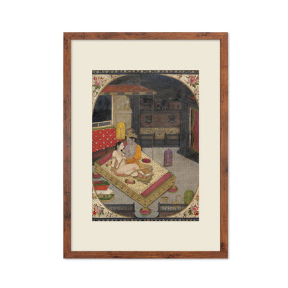 Framed Indian Art Vintage Print Poster Antique Radha and Krishna in Bed at Night Lovers Hindu Gita Govinda Punjab India Painting Sensual
