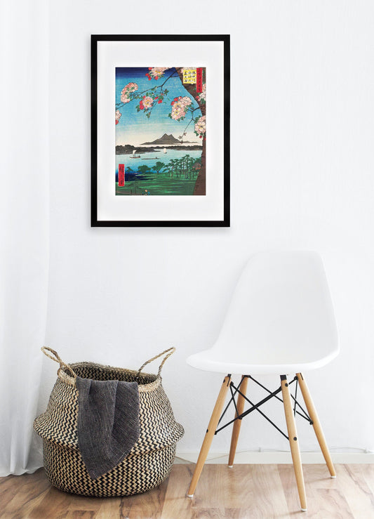 Japanese Art Print Poster Woodblock Ukiyo-e Framed Mounted Wall Hiroshige Sakura Cherry Blossoms Flowers Tattoo Beautiful Calligraphy A2 A3