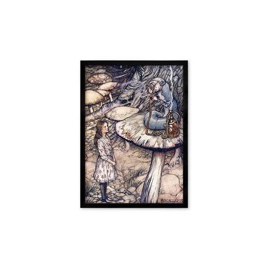 Alice In Wonderland Framed Art Print Poster Wall Mounted Antique Book Illustration Caterpillar Mushroom Arthur Rackham Victorian Cute Quirky