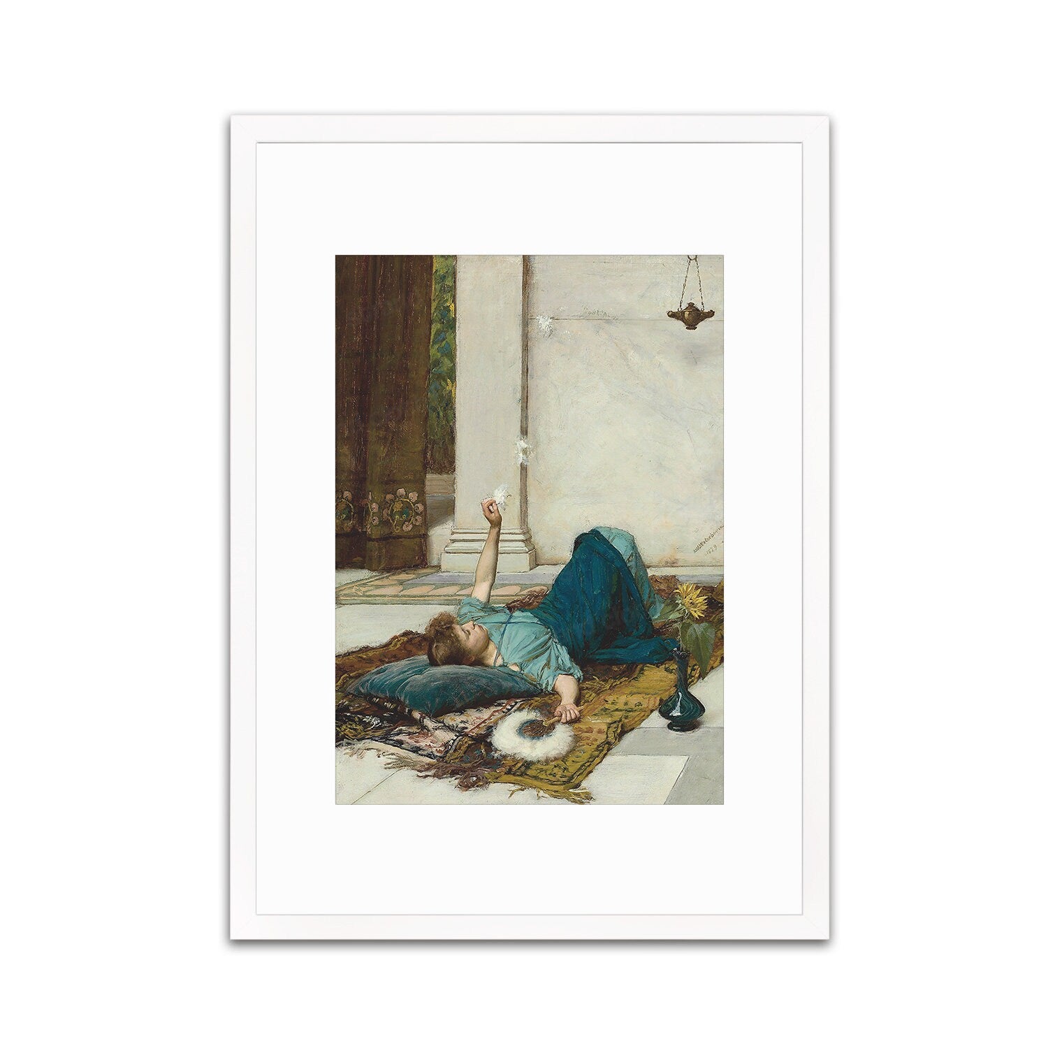 Dolce Far Niente Wall Framed Art Print Poster Pre-Raphaelite John William Waterhouse Classic Painting Elegant Room Decor Beautiful Pretty