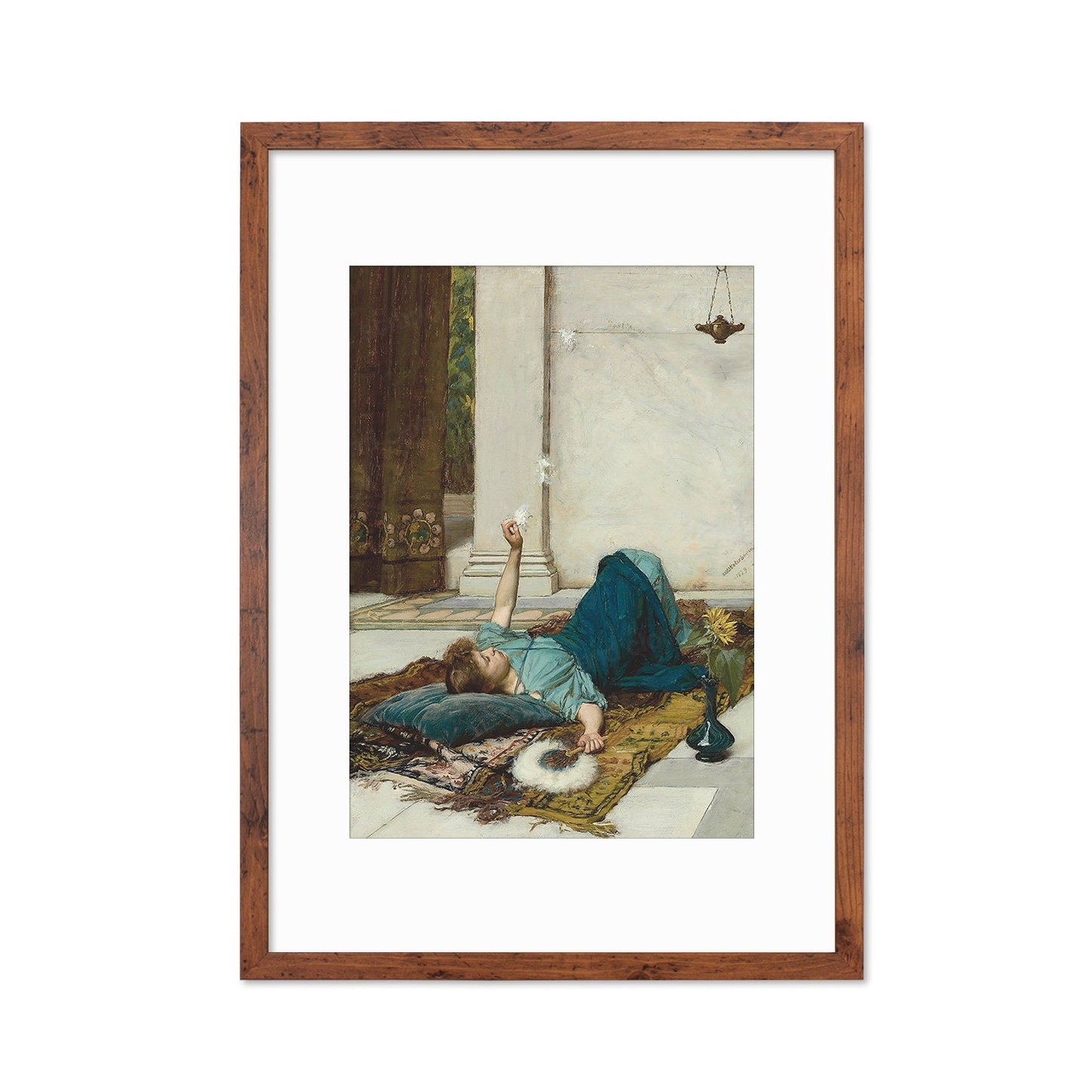 Dolce Far Niente Wall Framed Art Print Poster Pre-Raphaelite John William Waterhouse Classic Painting Elegant Room Decor Beautiful Pretty