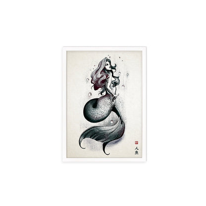 Mermaid Wall Art Framed Print Poster Japanese Calligraphy Yokai Anime Manga Ukiyo-e Woodblock Elegant Room Decor Beautiful Pretty Aesthetic