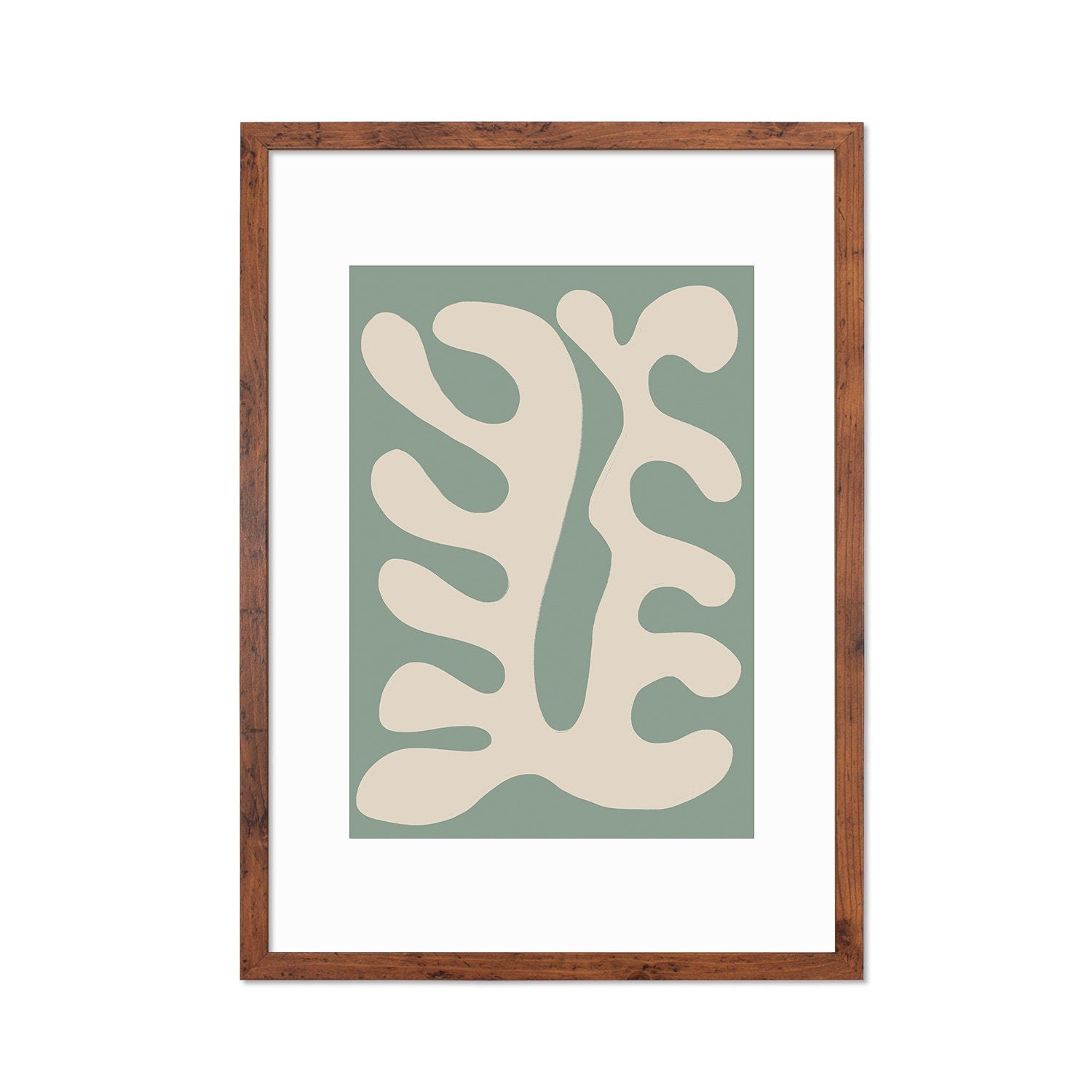 Framed Abstract Art Print Poster Wall Home Decor Modern Contemporary Green Matisse Leaf Cut-out Unique Minimal Organic Boho Mid-century Palm