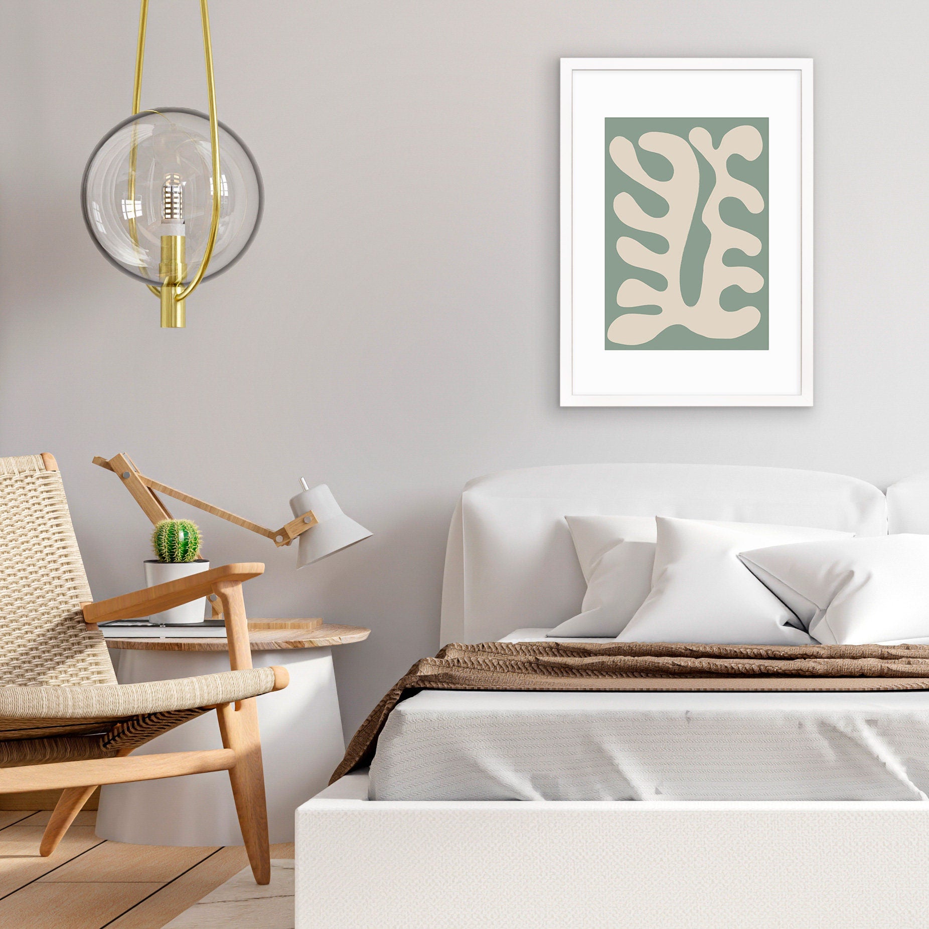 Framed Abstract Art Print Poster Wall Home Decor Modern Contemporary Green Matisse Leaf Cut-out Unique Minimal Organic Boho Mid-century Palm