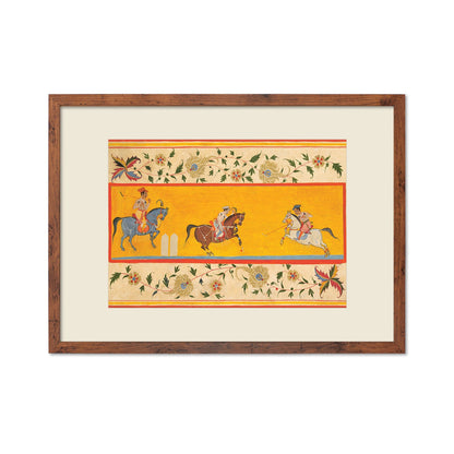 Indian Art Vintage Framed Print Poster Antique Three Polo Players Hindu Rajasthan Punjab India Kerala Maharaj Raja Painting Beautiful Frame