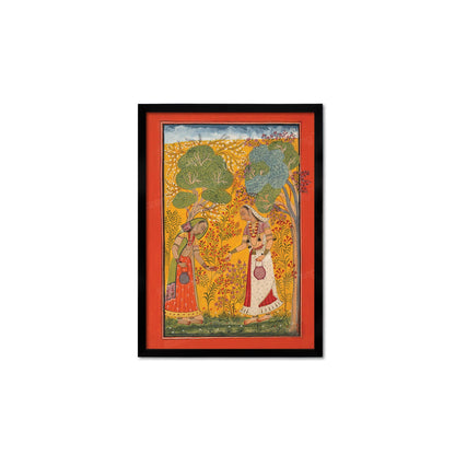 Framed Indian Art Vintage Print Poster Antique Vasanti Ragini Mehndi Henna Spring Hindu Ragamala Punjab India Painting Beautiful Garden Rani