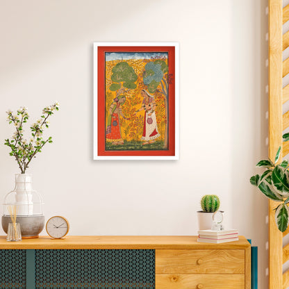 Framed Indian Art Vintage Print Poster Antique Vasanti Ragini Mehndi Henna Spring Hindu Ragamala Punjab India Painting Beautiful Garden Rani