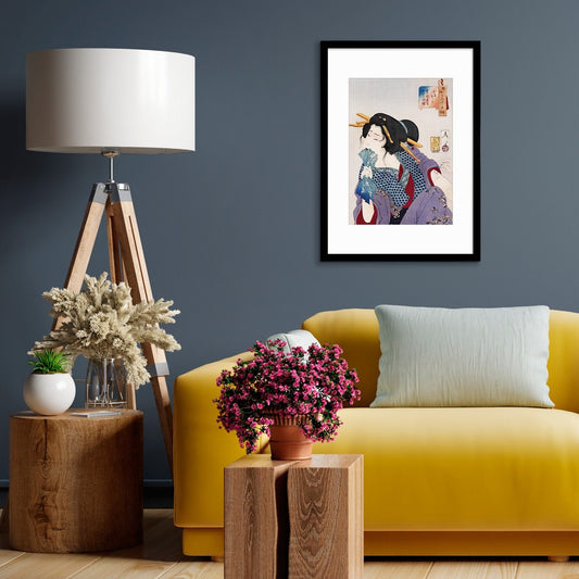 Japanese Art Geisha Tattoo Framed Mounted Ukiyo-e Wall Decor Print Poster Woodblock Maiko Erotic Ink Kimono Calligraphy Beautiful Sensual A2