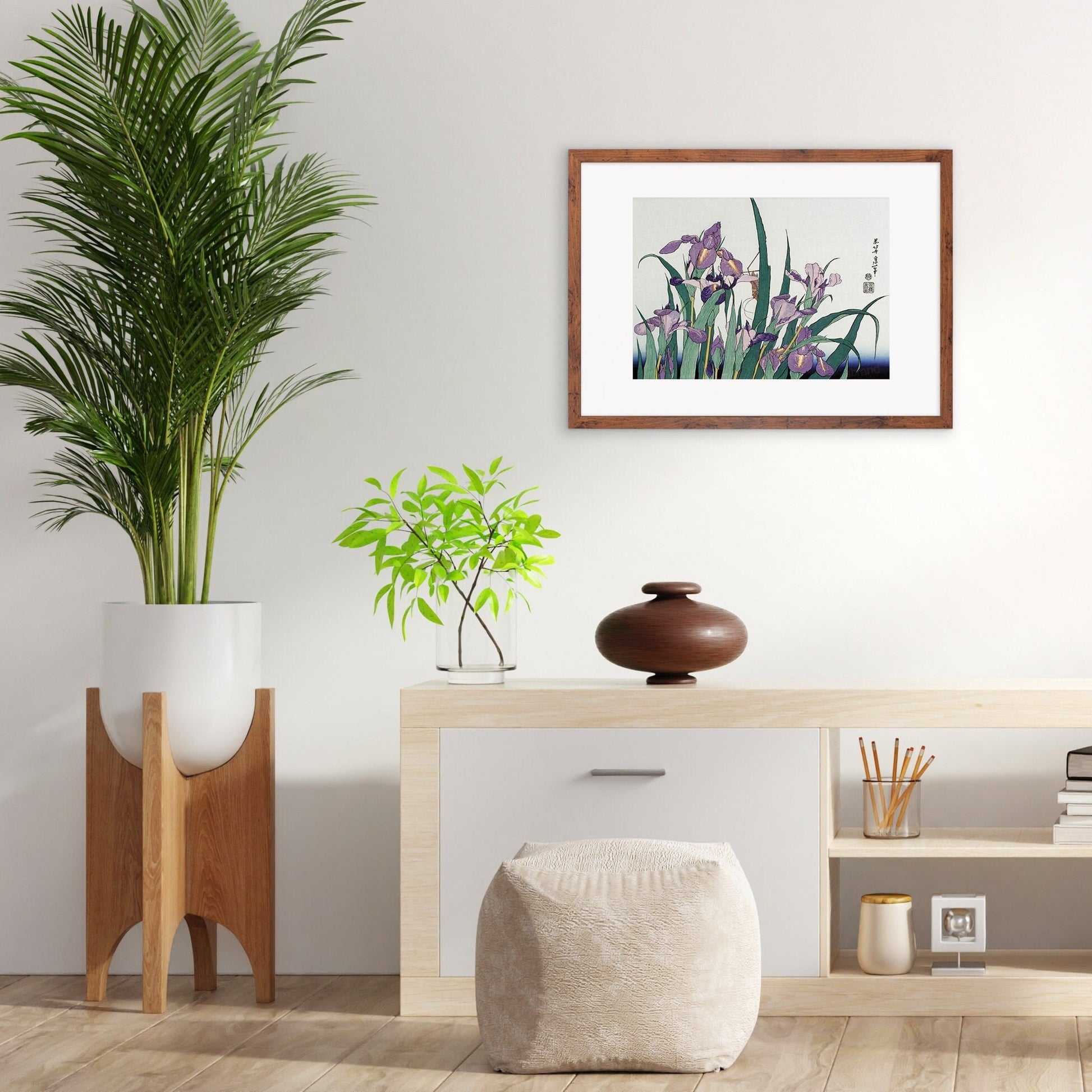 Japanese Art Hokusai Framed Mounted Ukiyo-e Wall Decor Print Poster Woodblock Irises Flowers Landscape Insects Calligraphy Beautiful A2 A3