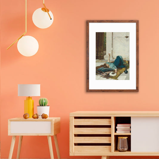 Dolce Far Niente Wall Framed Art Print Poster Pre-Raphaelite John William Waterhouse Classic Painting Elegant Room Decor Beautiful Pretty