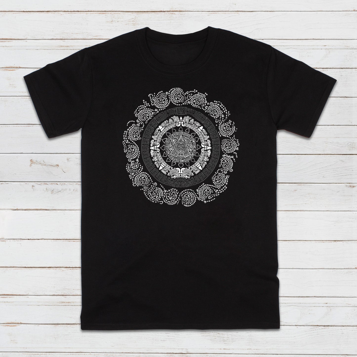 Aztec Mayan Round Calendar Symbols T Shirt Earth Vegan Incan Art Peru Quetzalcoatl Pyramid Mystic Serpent Andes Womens Mens Printed Tee Gift