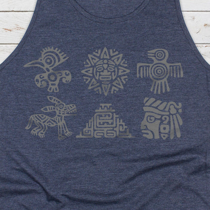Aztec Mayan Symbols Tank Top Vest Vegan Incan Art Peru Quetzalcoatl Pyramid Mystic Serpent Andes Calendar Ancient Women Men Printed Cami Tee
