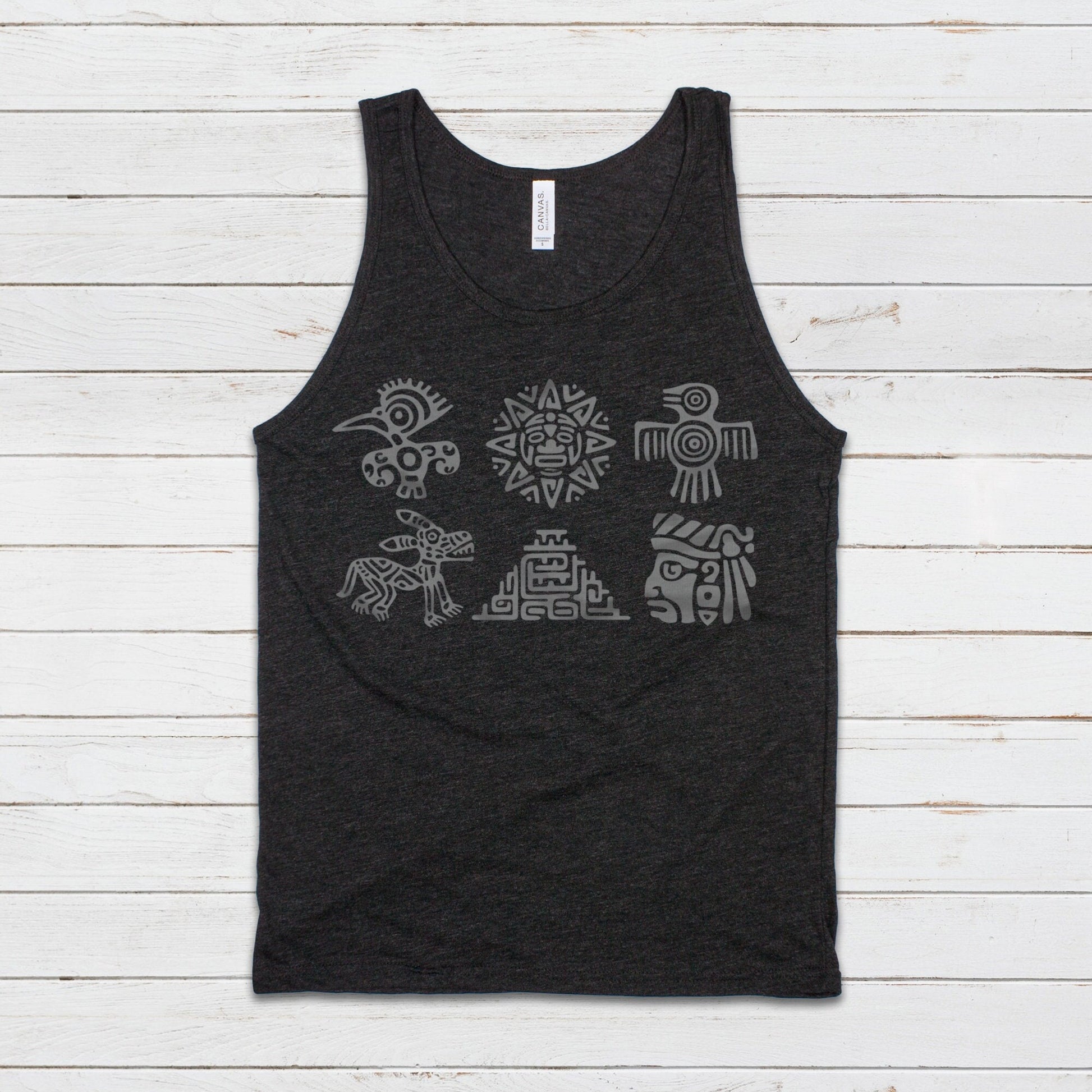Aztec Mayan Symbols Tank Top Vest Vegan Incan Art Peru Quetzalcoatl Pyramid Mystic Serpent Andes Calendar Ancient Women Men Printed Cami Tee