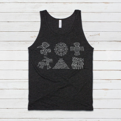 Aztec Mayan Symbols Tank Top Vest Vegan Incan Art Peru Quetzalcoatl Pyramid Mystic Serpent Andes Calendar Ancient Women Men Printed Cami Tee