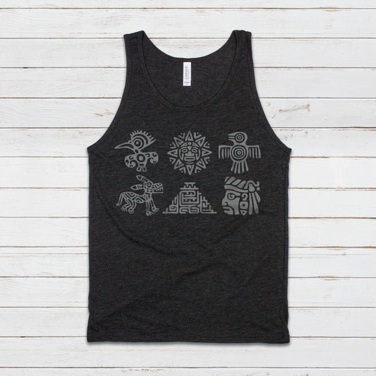 Aztec Mayan Symbols Tank Top Vest Vegan Incan Art Peru Quetzalcoatl Pyramid Mystic Serpent Andes Calendar Ancient Women Men Printed Cami Tee