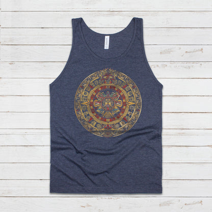 Aztec Mayan Round Calendar Symbols Tank Top Vest Vegan Incan Art Peru Quetzalcoatl Pyramid Mystic Serpent Andes Womens Mens Printed Cami Tee
