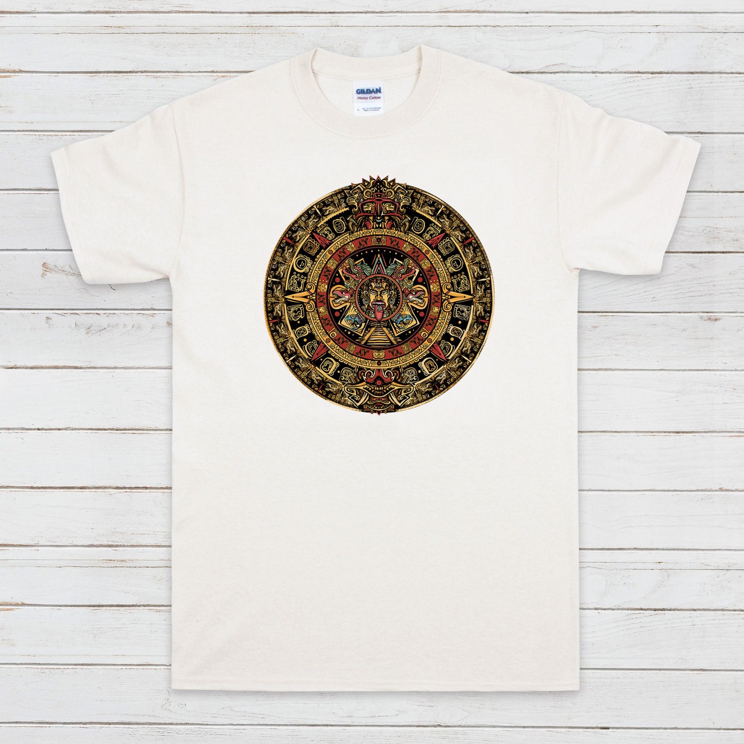 Aztec Mayan Round Calendar Symbols T Shirt Earth Vegan Incan Art Peru Quetzalcoatl Pyramid Mystic Serpent Andes Womens Mens Printed Tee Gift