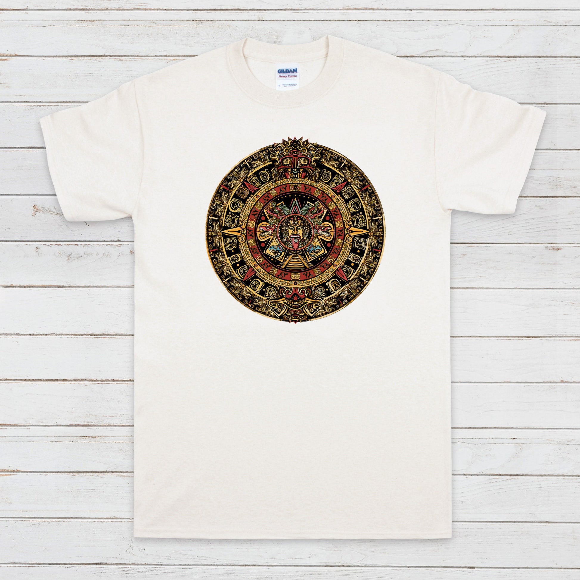 Aztec Mayan Round Calendar Symbols T Shirt Earth Vegan Incan Art Peru Quetzalcoatl Pyramid Mystic Serpent Andes Womens Mens Printed Tee Gift