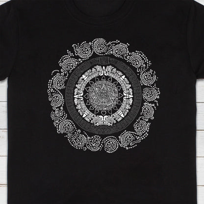 Aztec Mayan Round Calendar Symbols T Shirt Earth Vegan Incan Art Peru Quetzalcoatl Pyramid Mystic Serpent Andes Womens Mens Printed Tee Gift