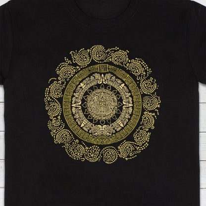 Aztec Mayan Round Calendar Symbols T Shirt Earth Vegan Incan Art Peru Quetzalcoatl Pyramid Mystic Serpent Andes Womens Mens Printed Tee Gift